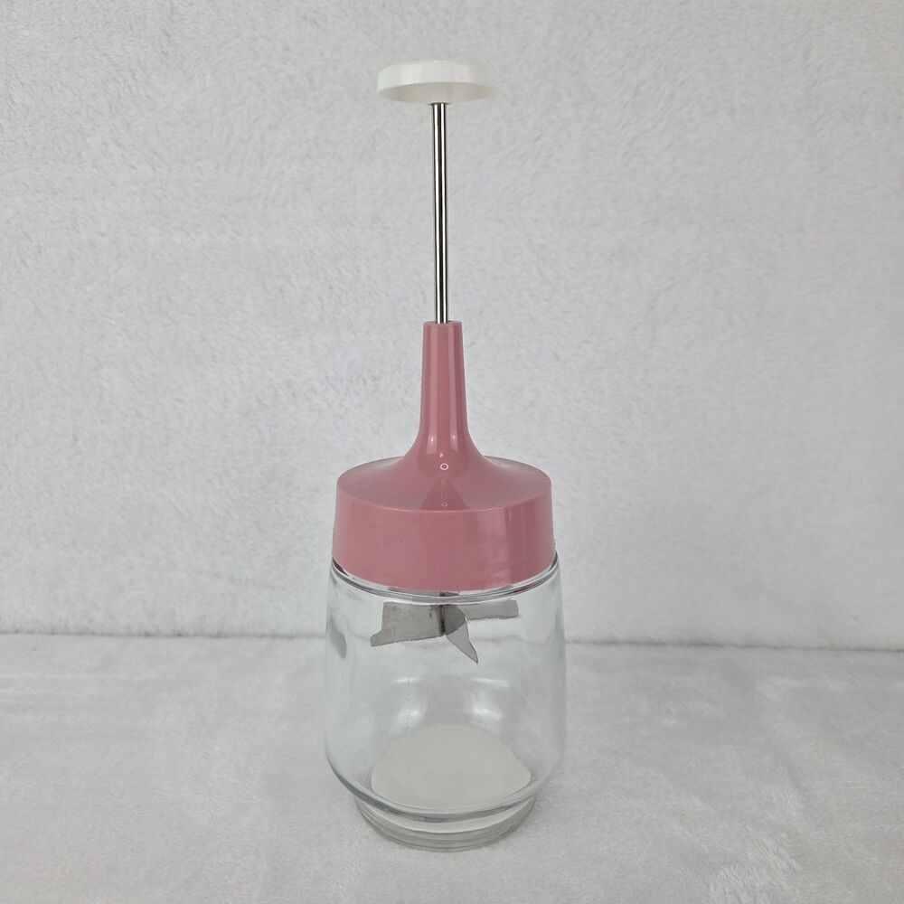 Vintage Gemco Glass Nut Chopper Retro Pink Lid Manual Food Chopper USA